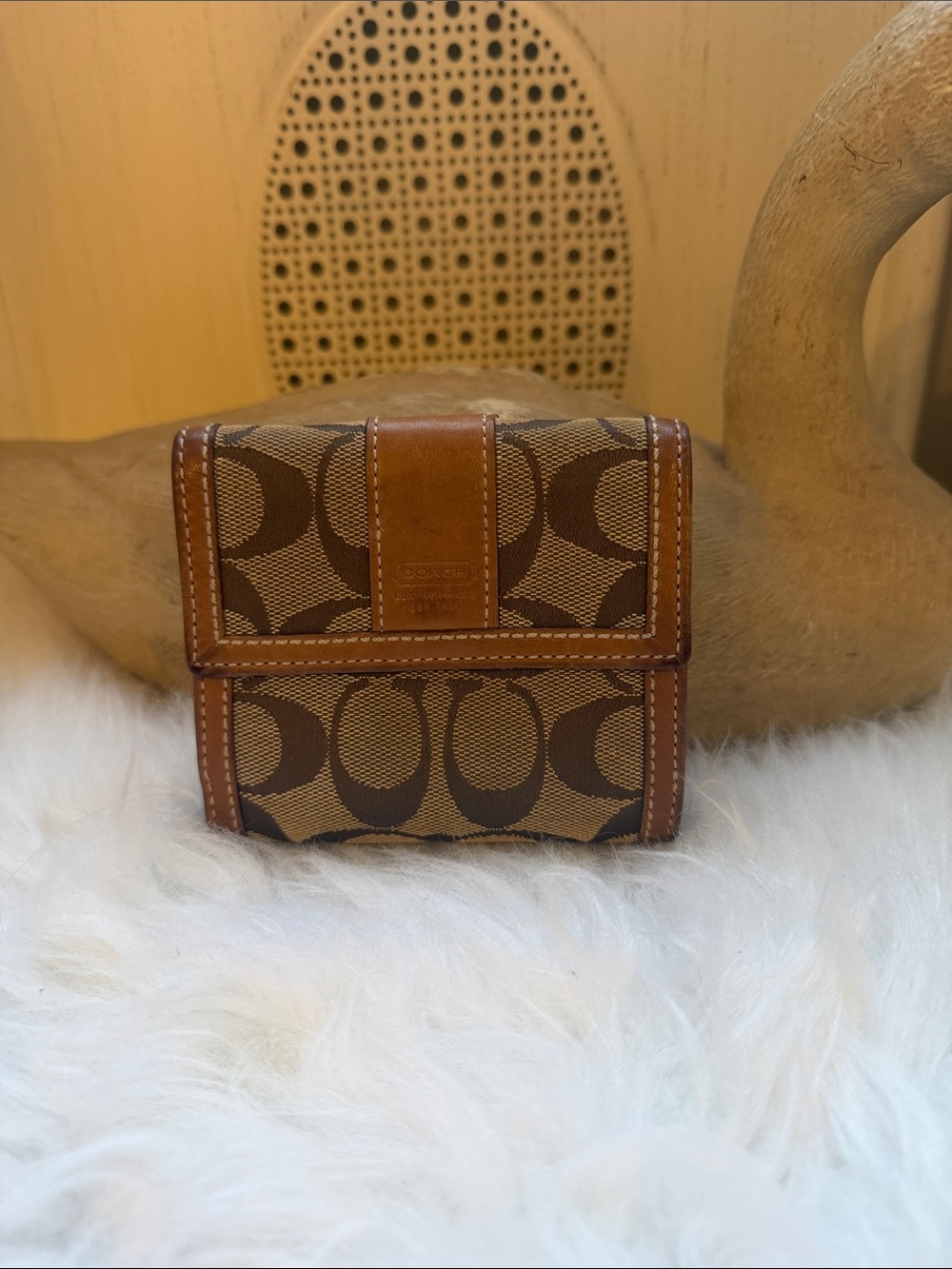 Coach Brown Signature Canvas Trifold Wallet
